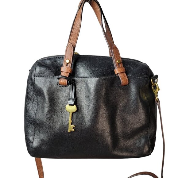 Fossil Handbags - Fossil Black Leather Satchel Crossbody – Classic Style, Good Condition
